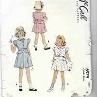 McCall 6979 Little Girls Puff Sleeve Dress Vintage  1940s Sewing Pattern