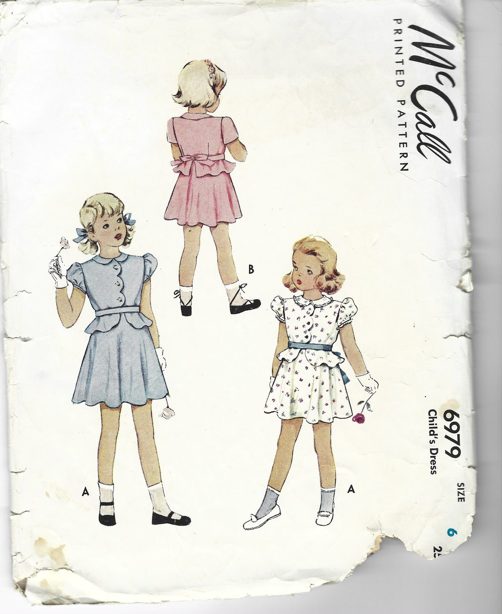 McCall 6979 Little Girls Puff Sleeve Dress Vintage  1940s Sewing Pattern