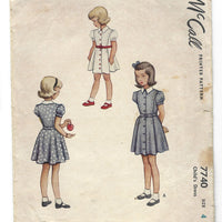 McCall 7740 Little Girls Dress Pattern Vintage 1940s Sewing Pattern