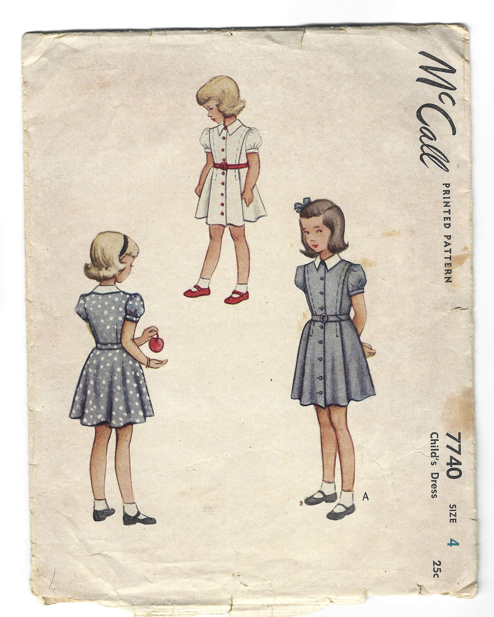 McCall 7740 Little Girls Dress Pattern Vintage 1940s Sewing Pattern