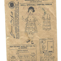 McCall Doll Special Empire Dress Vintage 1908 Sewing Craft Pattern Unprinted