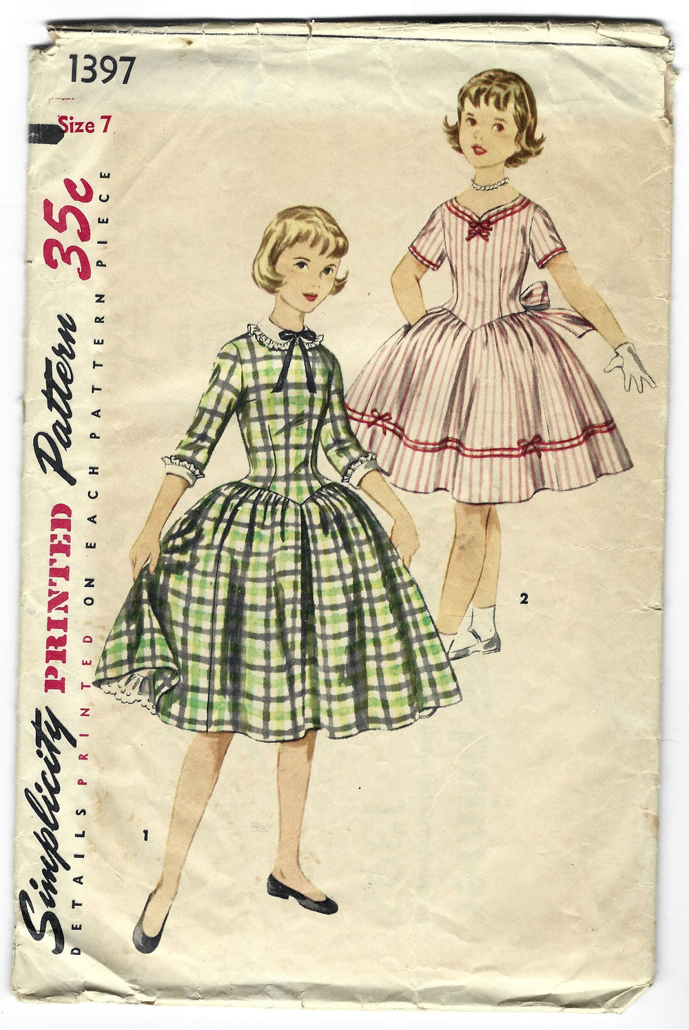 Simplicity 1397 Girls Dress Vintage 1950s Sewing Pattern