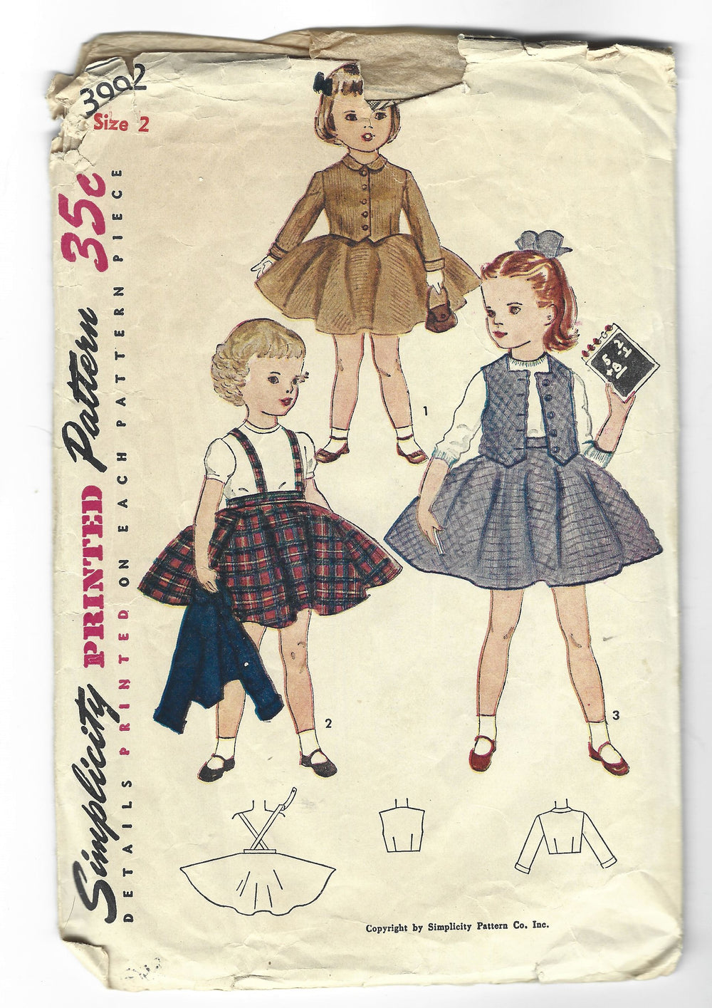 Simplicity 3992 Toddler Skirt Jacket Weskit Vintage 1950s Sewing Pattern