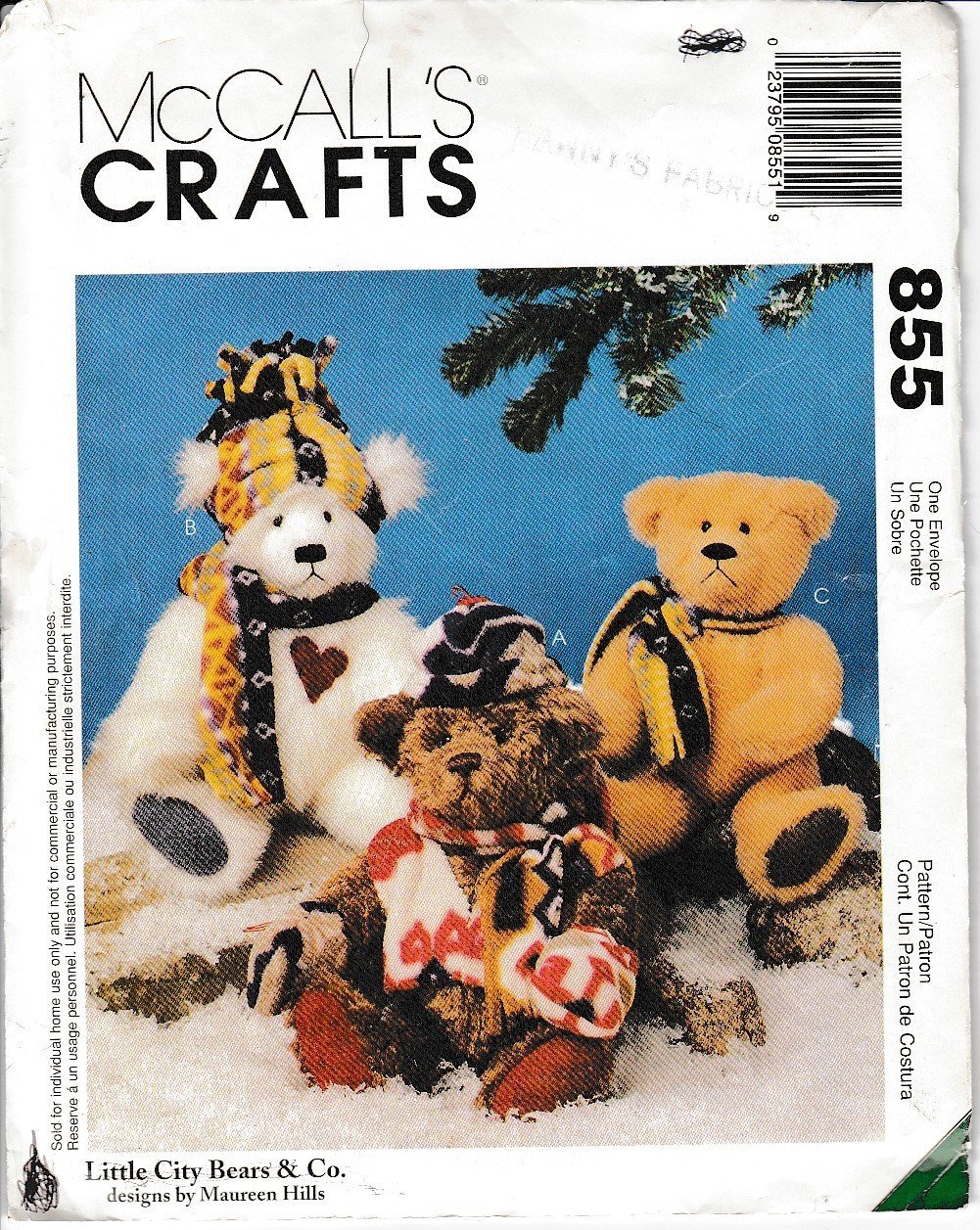 McCalls Crafts 5172 Stuffed Bear Doll Clothes Sewing Craft Pattern