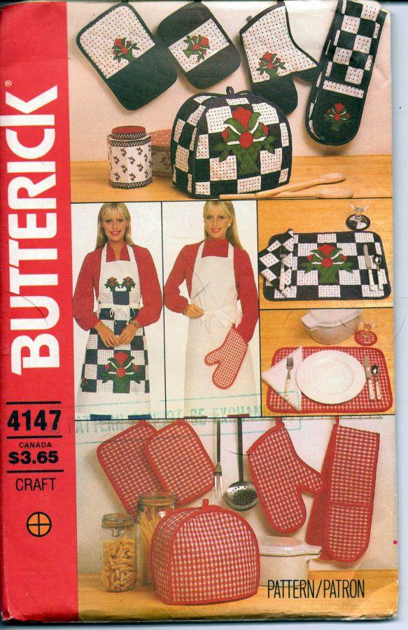 Vintage 1950s Half Apron Pattern Oven MITTS Pot Holder Simplicity