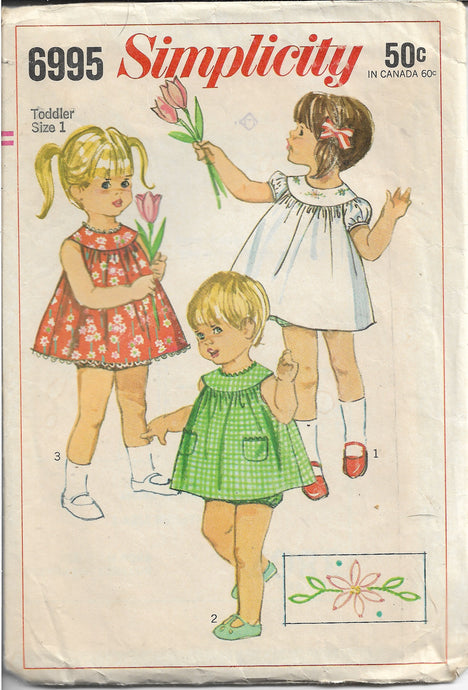 Simplicity 6995 Toddler Short Dress Panties Vintage Sewing Pattern 1960s - VintageStitching - Vintage Sewing Patterns