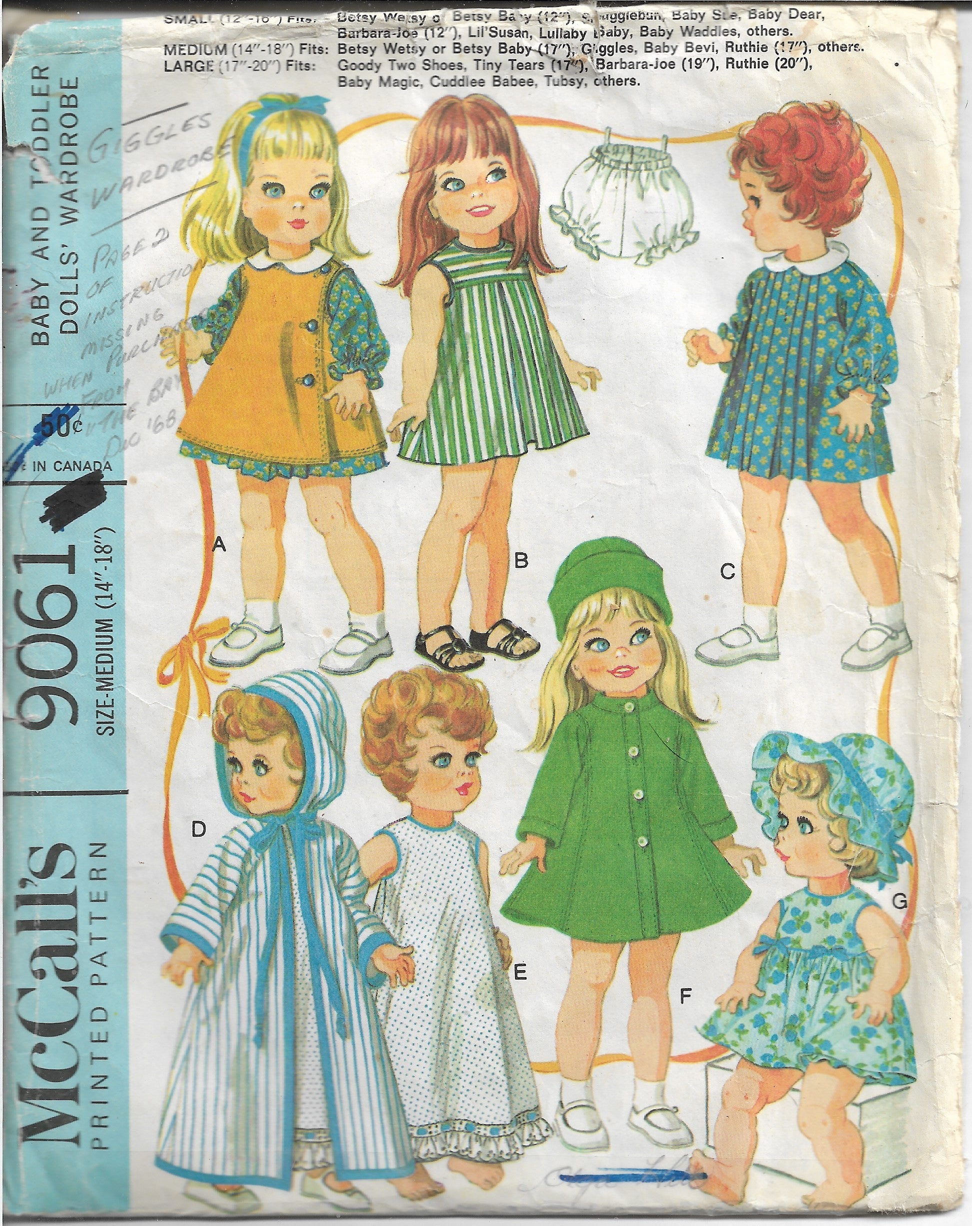 McCalls Crafts 5172 Stuffed Bear Doll Clothes Sewing Craft Pattern