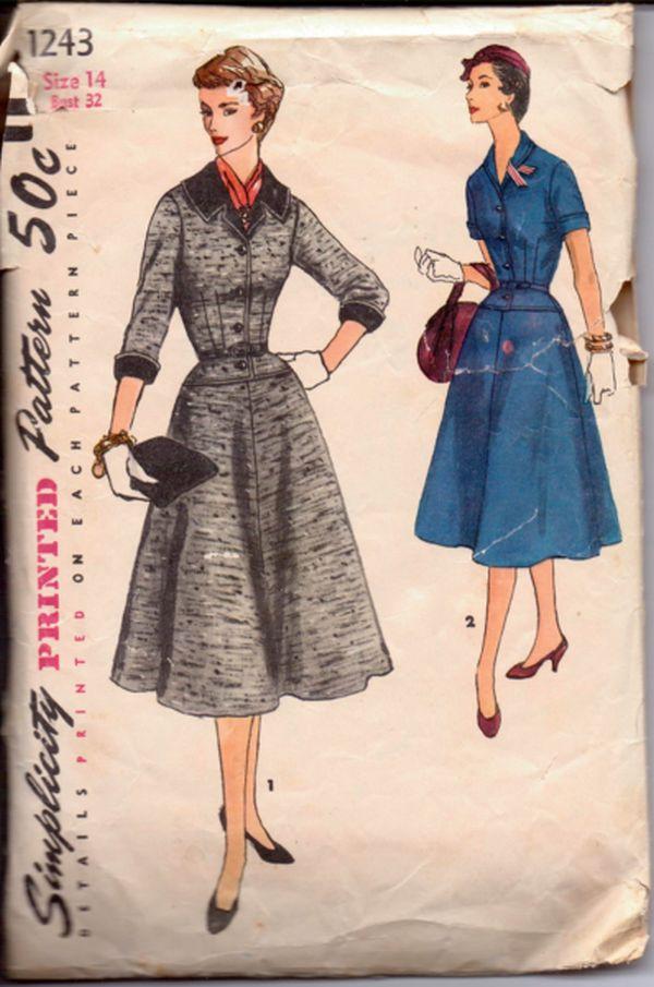 Retro 1950's Sewing Pattern (Hollywood Pattern No. 1423) : 50s -Hollywood  Pattern No. 1423- Girls one piece dress. Flared gored skirt joins bodice in  shaped line. Collarless square neck-line with yoke band.