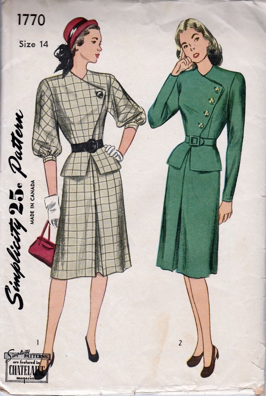 Simplicity 1356 Vintage 1950's Sewing Pattern Ladies Buttoned Front Day  Dress Pointed Collar