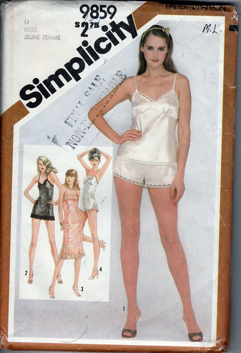 Simplicity 9859 Vintage 80's Sewing Pattern Ladies Lingerie Slip Teddy  Camisole Pants