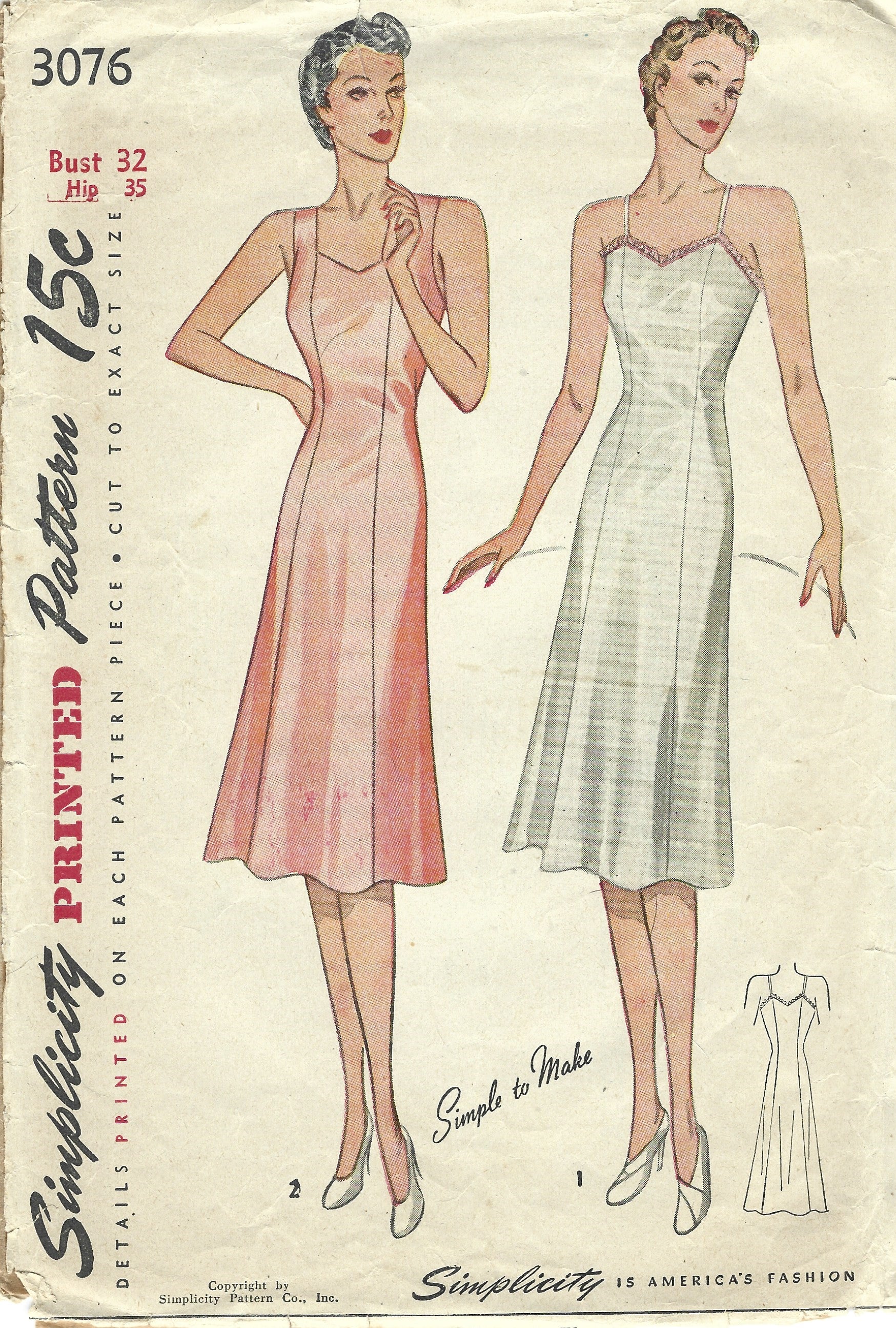 Simplicity 1402 Ladies Nightgown Lingerie Vintage Sewing Pattern 1940s