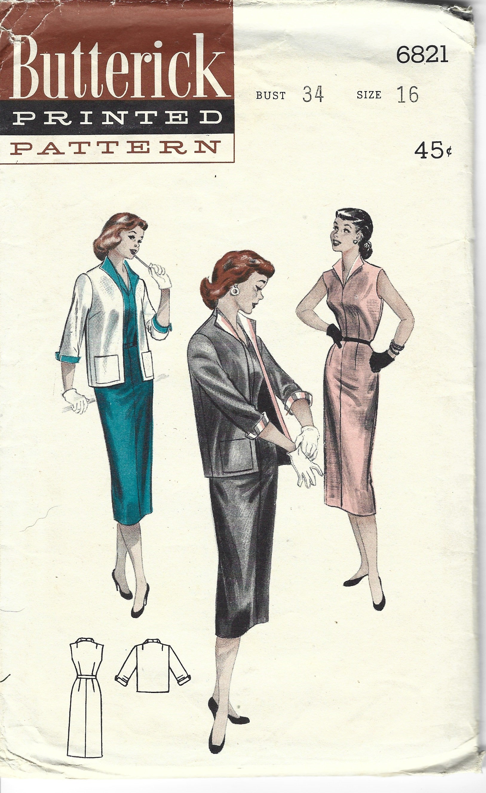 Butterick 6821 Teen Sheath Dress Boxy Jacket Vintage Sewing