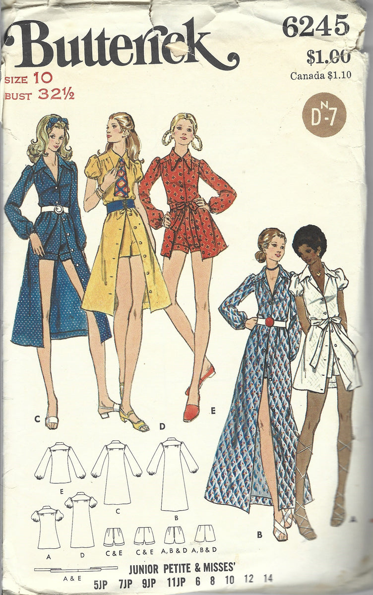 Butterick 6245 Button Front Mini Dress Shorts Vintage Sewing Pattern 1 ...