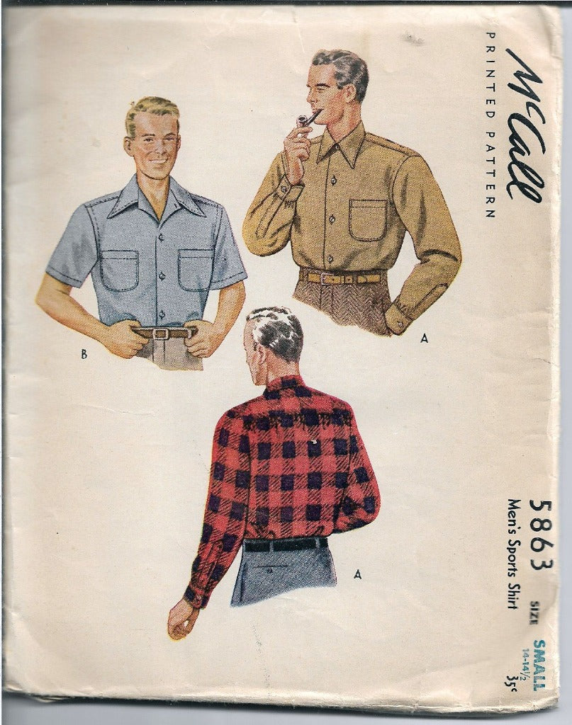 McCall 5863 Mens Sport Shirt Vintage Sewing Pattern 1940s ...