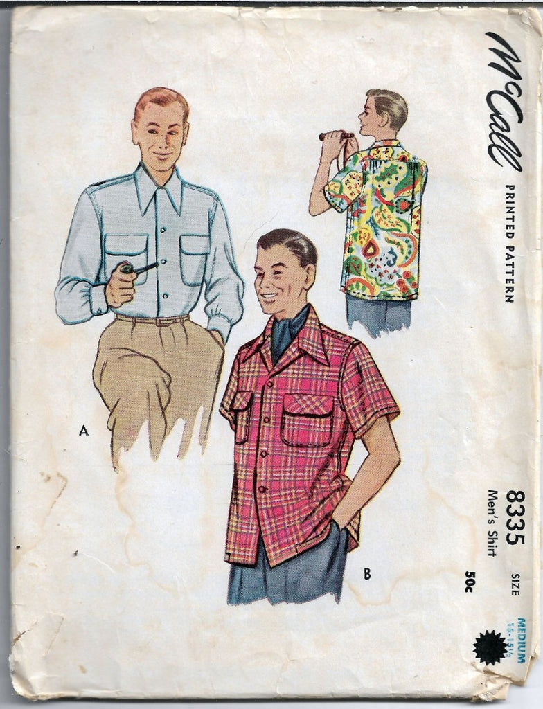 McCall 8335 Vintage Sewing Pattern 1950s Mens Dress Shirt ...