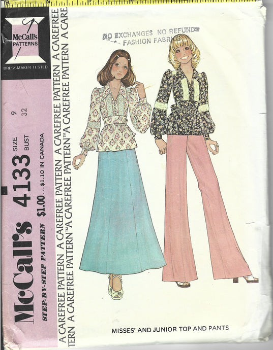 Vintage 1970s Pattern – Shorts or Bell-Bottom Pants & Tunic - Bust