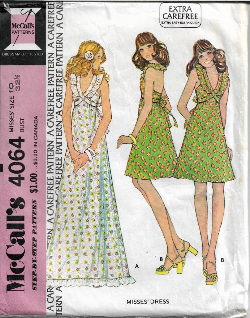 McCalls 4064 Ladies Summer Dress Vintage Sewing Pattern 1970s