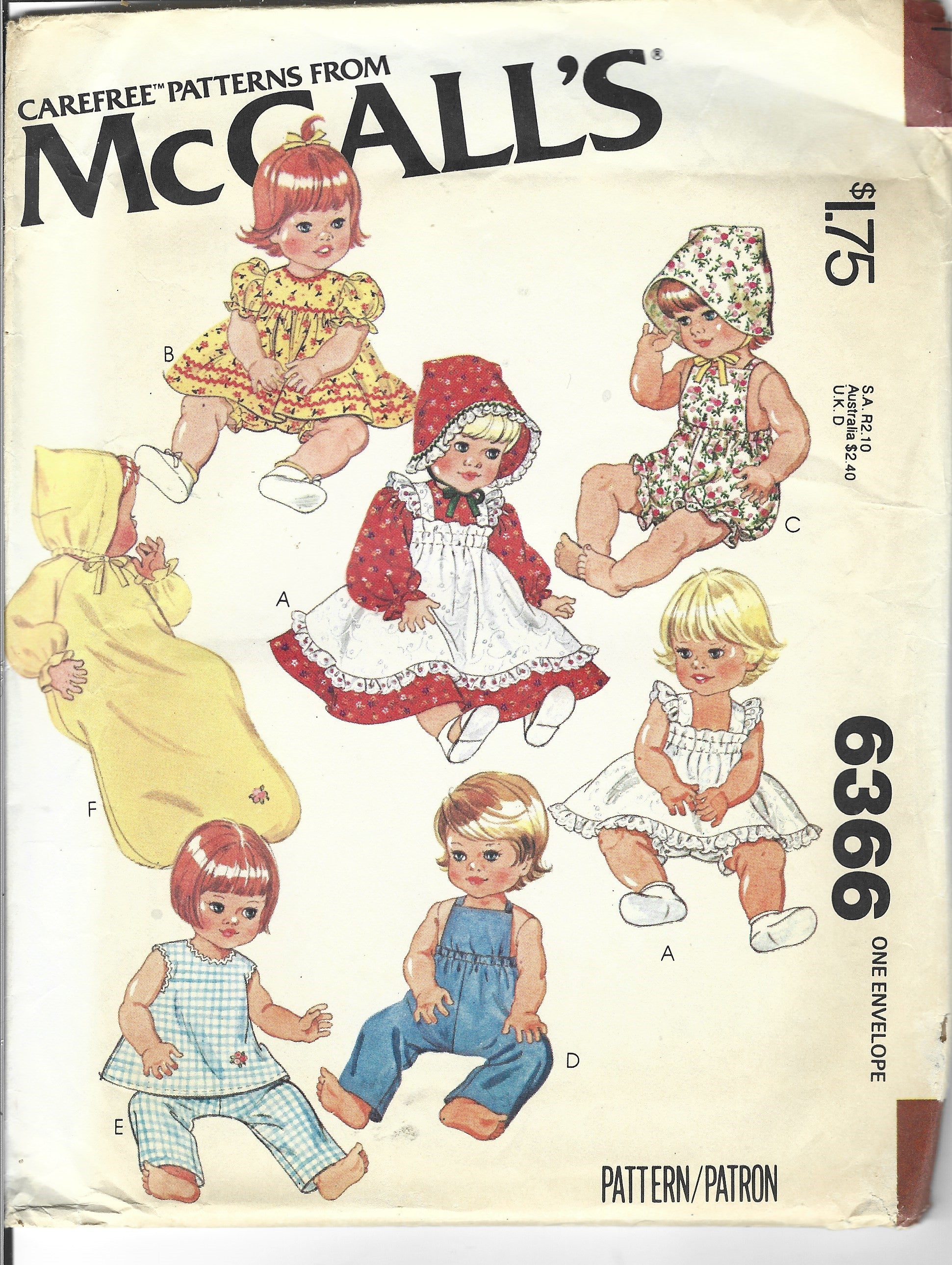 McCalls Crafts 5172 Stuffed Bear Doll Clothes Sewing Craft Pattern