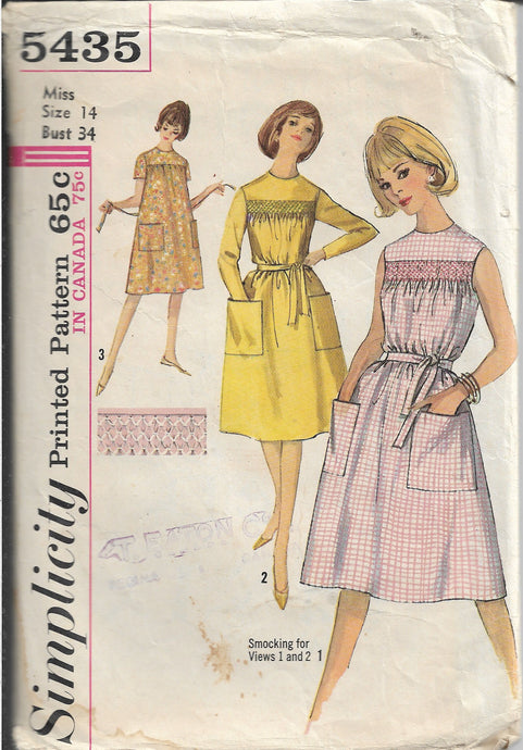 Simplicity 5435 Vintage Sewing Pattern Ladies One Piece Dress - VintageStitching - Vintage Sewing Patterns