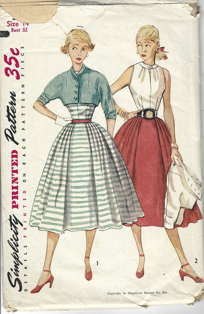 Simplicity 3860 Sleeveless Blouse Full Skirt Bolero Jacket Vintage Sew ...