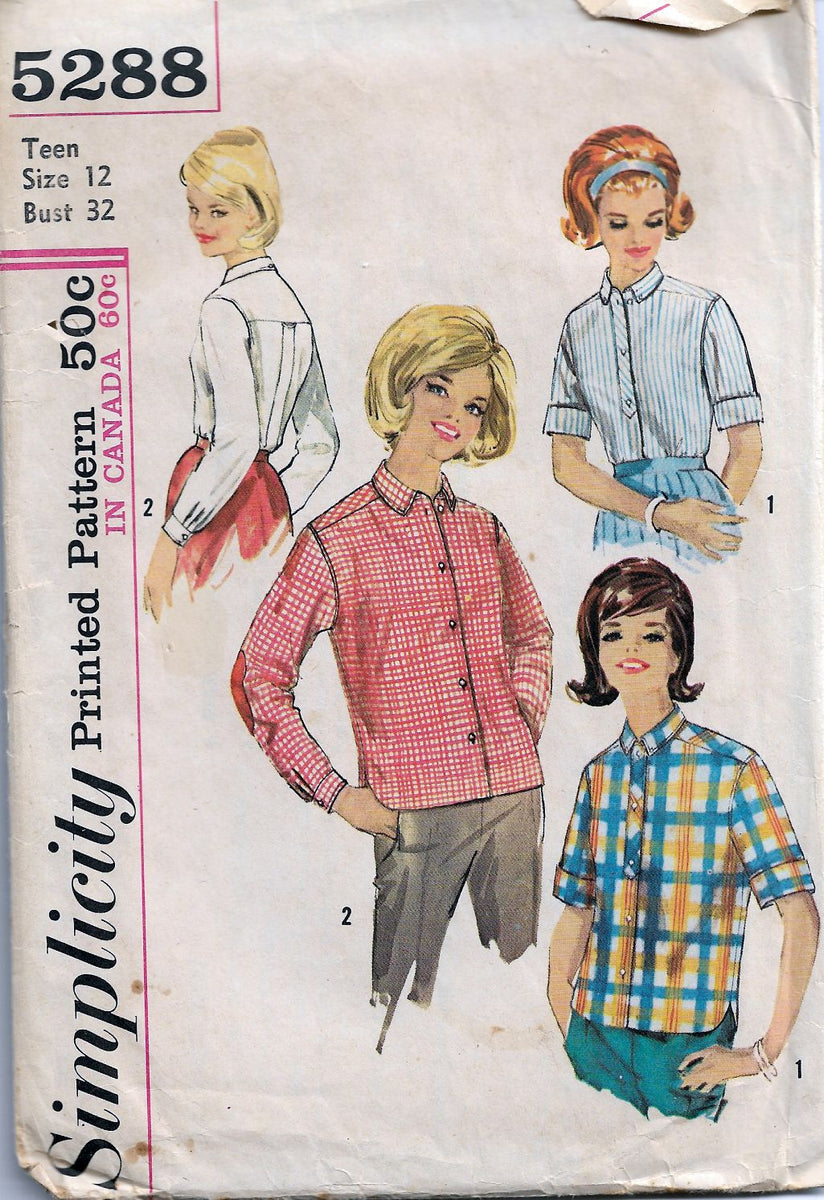 Simplicity 5288 Teen Blouse Shirt Vintage Sewing Pattern ...